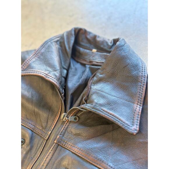 Vintage Brown Leather Racing Jacket—Distressed Moto Heritage (80s–90s Era) Sz. M - Picture 11 of 16